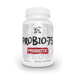5% Nutrition Rich Piana Probio-75 bottle of probiotic supplement