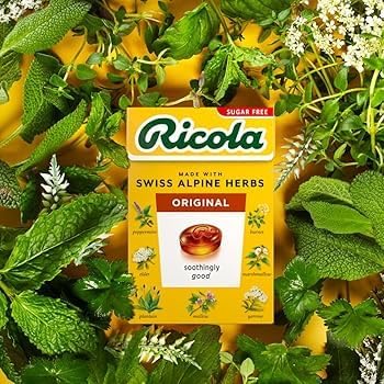 Close-up of Ricola herb drops with Stevia flavor