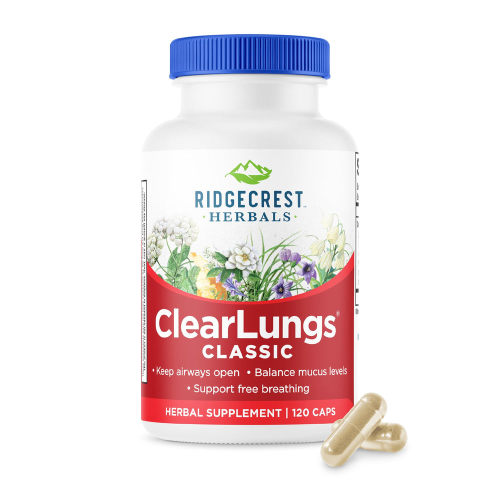 Bottle of Ridgecrest Herbals ClearLungs Classic 120 capsules