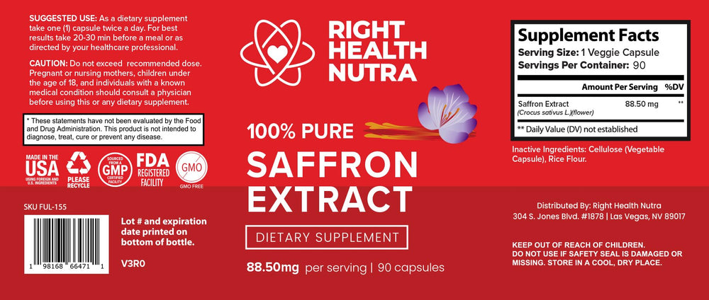Packaging image of Right Health Nutra saffron supplement