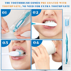 Travel toothbrush with toothpaste on bristles, blue