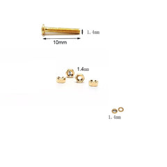 Gold screw set components for rimless eyeglasses including long screws