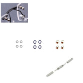 Rimless eyeglasses repair kit components laid out: screws caps, nuts, washers