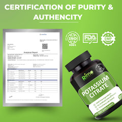 Serving size and ingredients overview for Rimo Nutrition Potassium Citrate 120 Servings