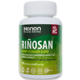 Riñosan herbal supplement bottle with 100 capsules label