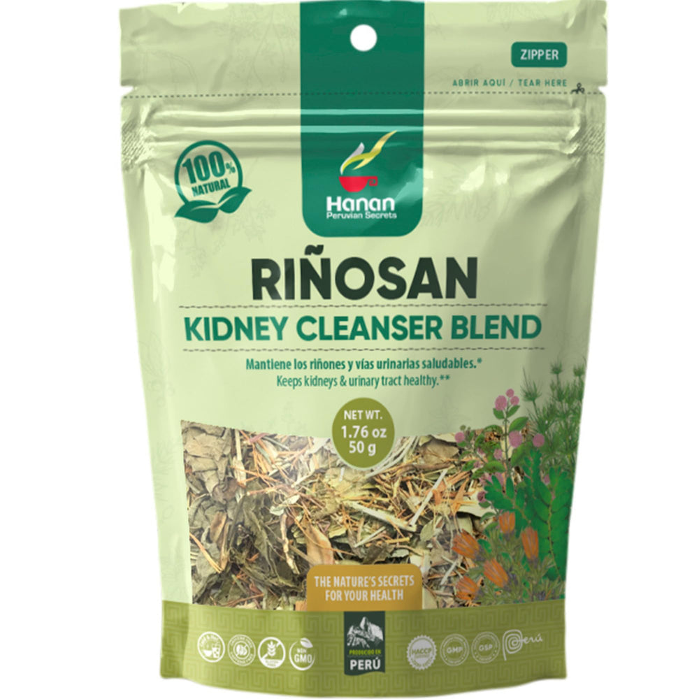 Front view of Riñosan Kidney Cleanse Tea Bags package