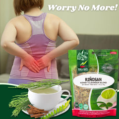 Close-up of Riñosan tea bags showing the herbal blend