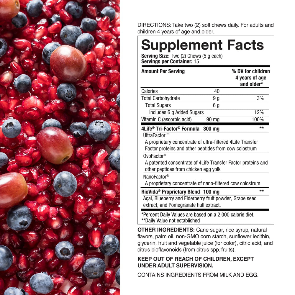 Close-up of RioVida Chews bottle