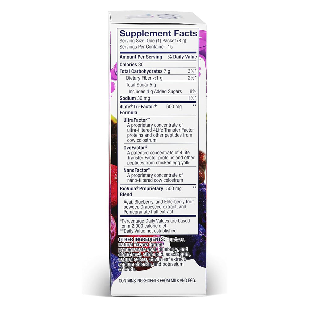 Ingredients include Transfer Factor and antioxidants