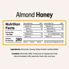 Rise Breakfast Whey Protein Bar Almond Honey 12-pack box – back panel