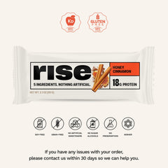 Cross-section view of Rise Honey Cinnamon bar showing texture and protein