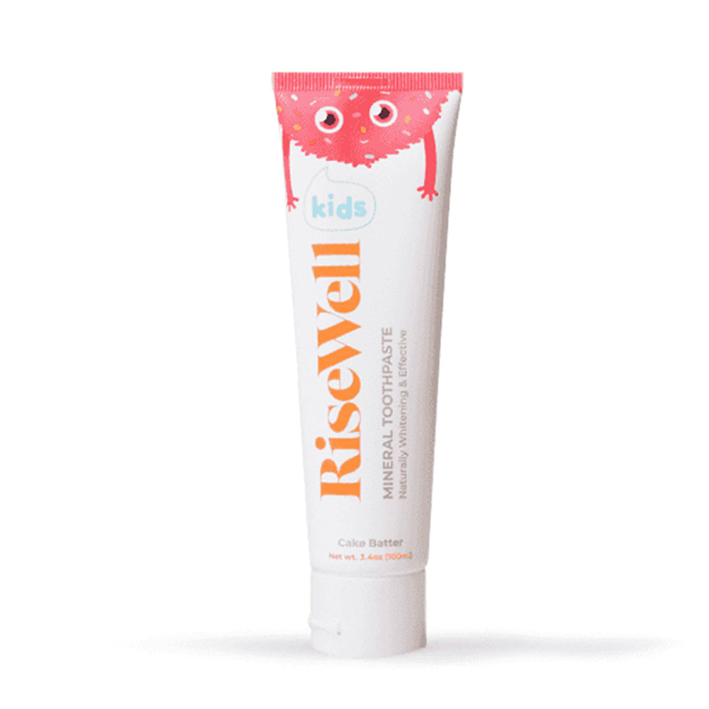 RiseWell Kids Cake Batter Hydroxyapatite Toothpaste tube with cake batter flavor