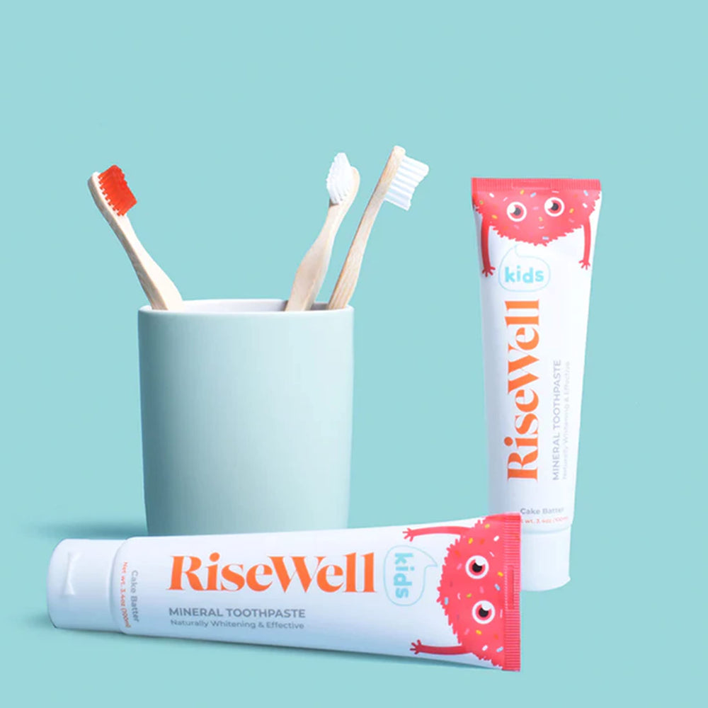 Close-up of RiseWell Kids toothpaste label highlighting hydroxyapatite