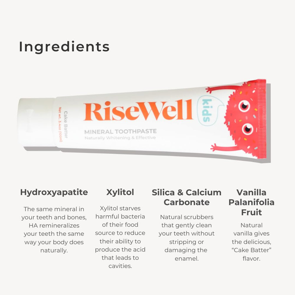 Graphic illustrating hydroxyapatite remineralization for RiseWell Kids toothpaste