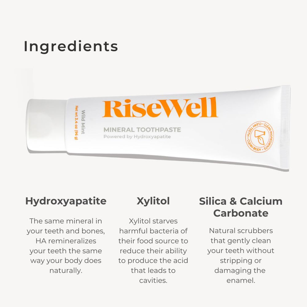 RiseWell Mineral Toothpaste packaging box and tube