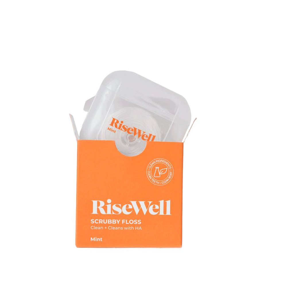 RiseWell Scrubby Floss packaging and logo