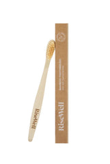 RiseWell Soft Bamboo Toothbrush with natural bamboo handle - front view