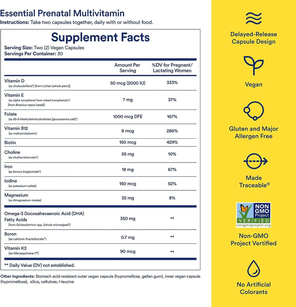 Ritual Essential for Women Prenatal bottle label shows traceable ingredients
