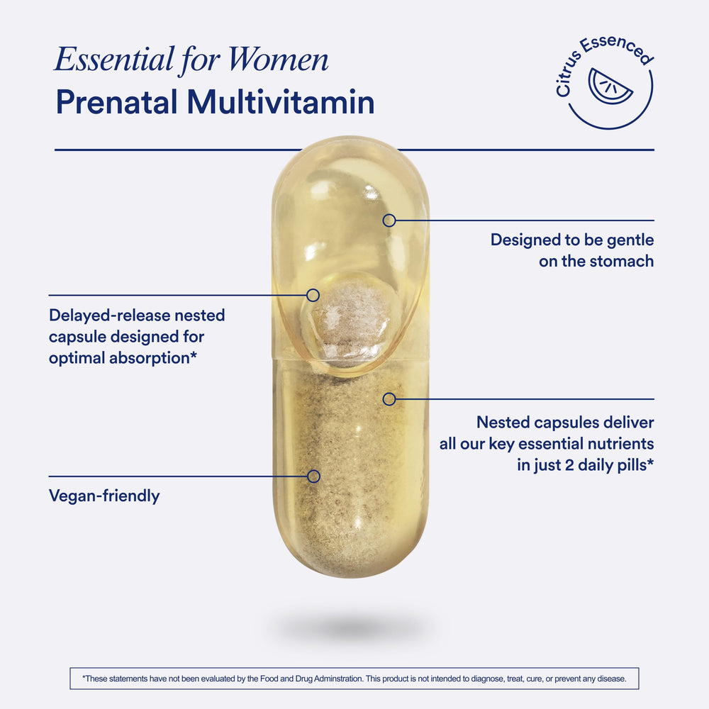 Ritual Essential for Women Prenatal glass bottle with capsules on countertop