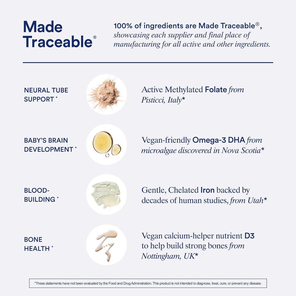 Ritual Essential for Women Prenatal ingredient deck photo highlights Omega-3 DHA source