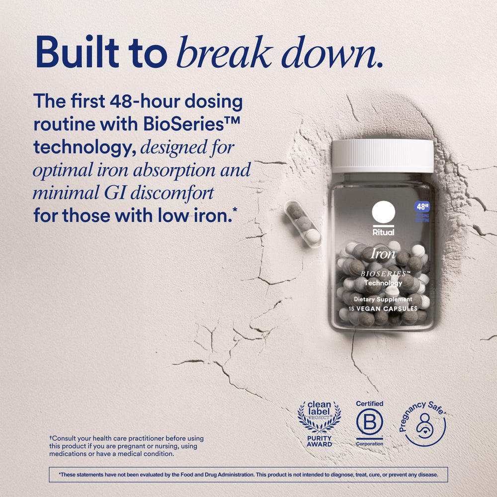 Close-up of ferrous bisglycinate capsules