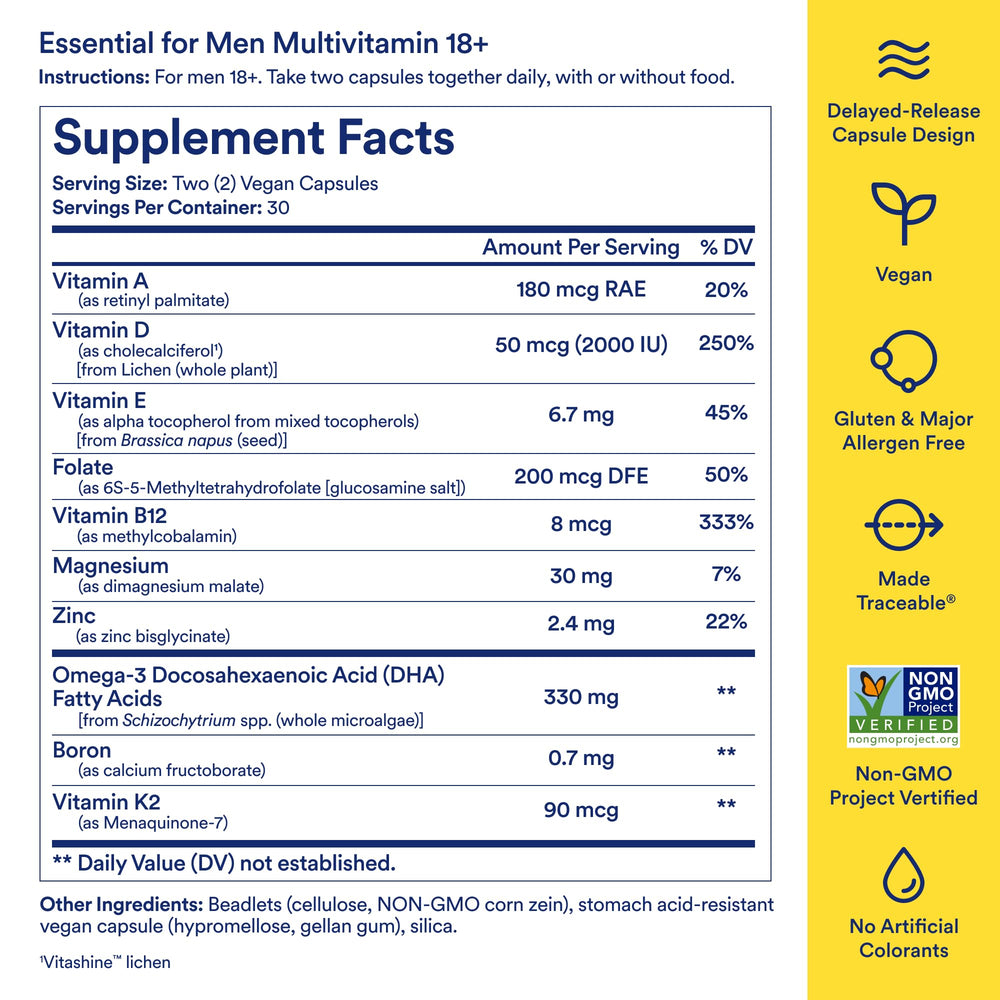 Back of Ritual Multivitamin for Men 18+ bottle showing nutrition facts