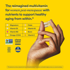 Close-up of Ritual multivitamin bottle cap and label highlighting vegan and non-GMO