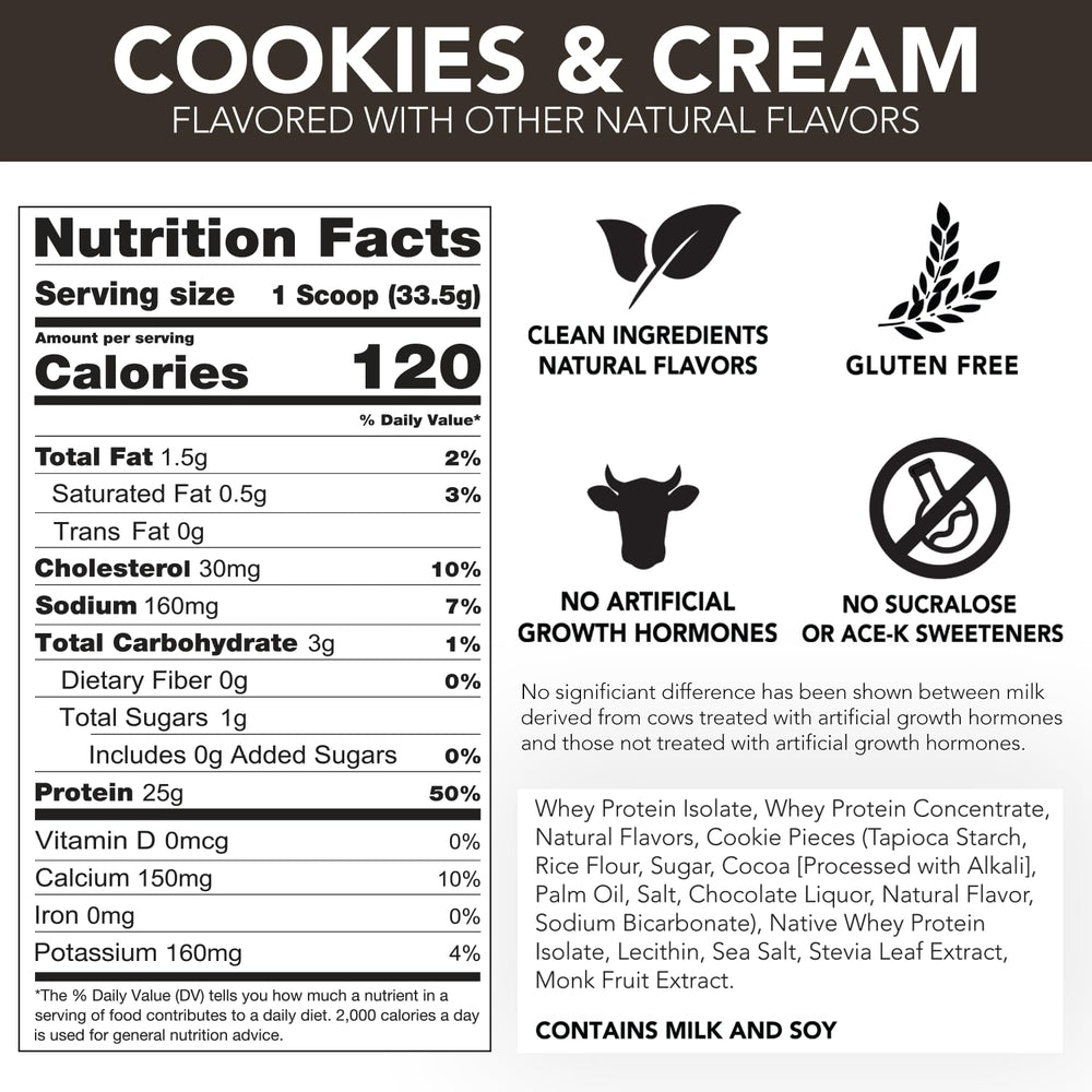 Rival Nutrition Clean Rival Whey Cookies and Cream label showing natural ingredients.