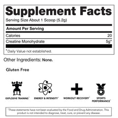 Close-up of Micronized Creatine label showing 5g creatine monohydrate per serving