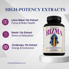 Serving scoop with Rizma capsules and 10:1 extract label