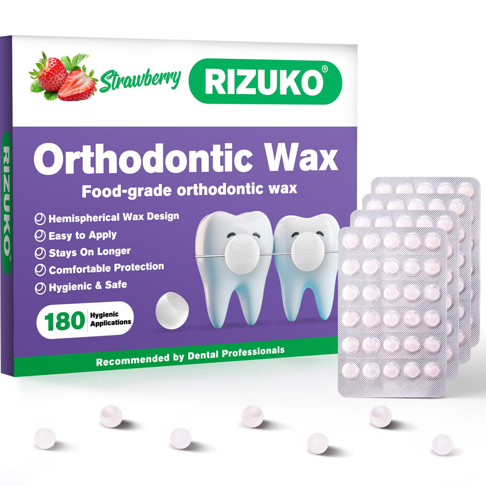 Close-up of Rizuko orthodontic wax braces strawberry wrap dot