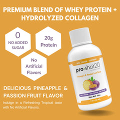 R-Kane Pro-Shot20 20g protein blend close-up showing whey, casein, collagen.