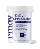 Front view of rmdy probiotic bottle showing 30 capsules for digestive health