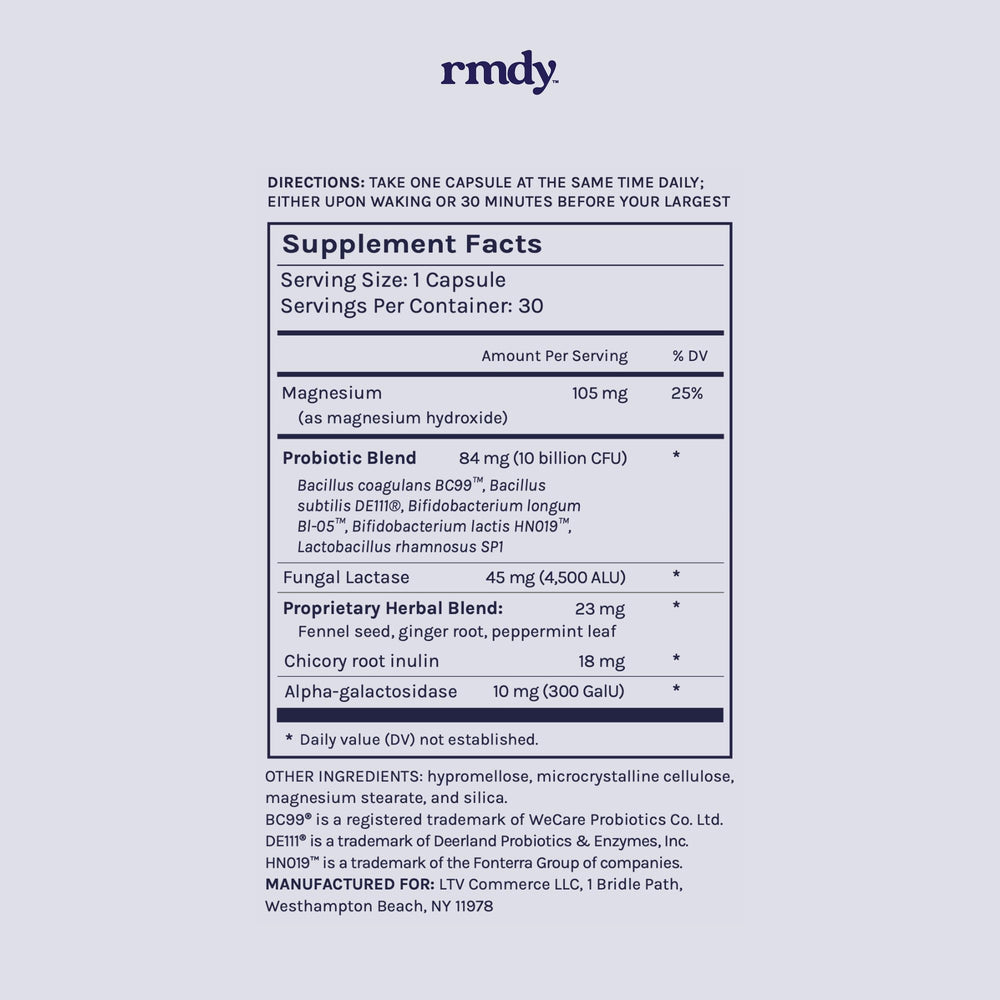 Third-party quality tested label on rmdy probiotic product