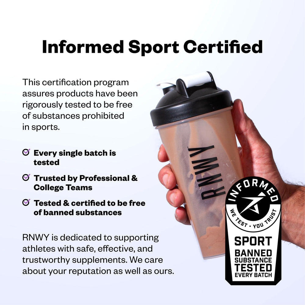 RNWY acai protein scoop highlights easy portioning for quick post-workout shakes.