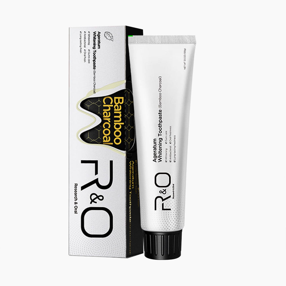 R&O Ageratum Whitening Toothpaste with Bamboo Charcoal tube on white background