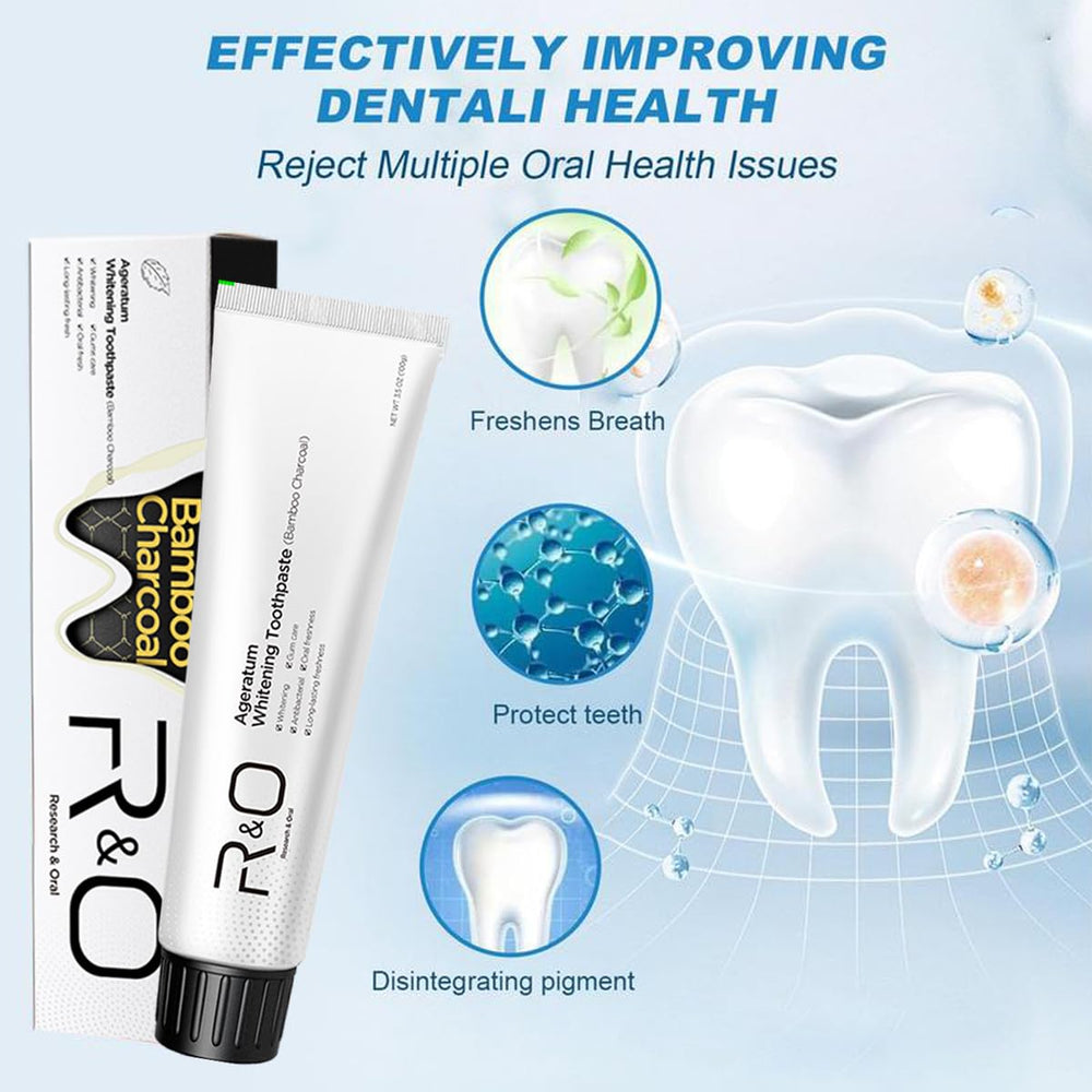 Whitening toothpaste with frothy lather on a white surface