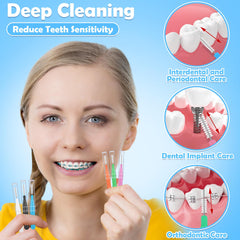 Interdental brush in green color close-up