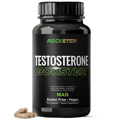 RockSten Testosterone Booster bottle highlighting label for daily energy support