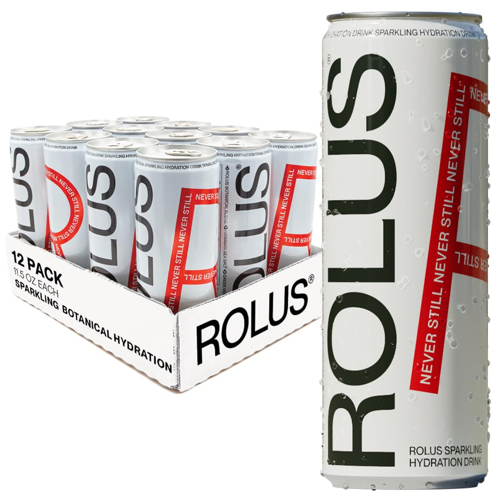 ROLUS Sparkling Electrolyte bottle on ice delivers refreshing hydration for workouts.
