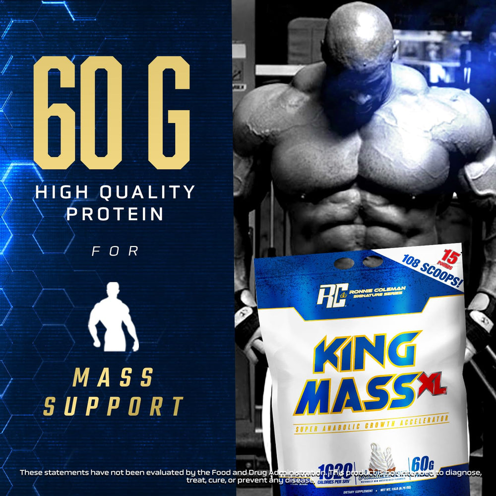 Scoop pouring King Mass XL into a shaker for a post-workout shake