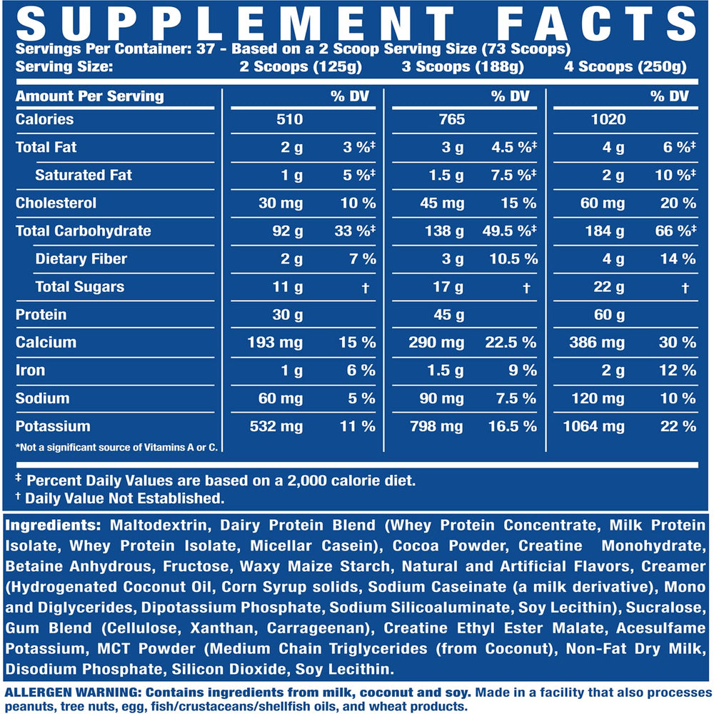Ronnie Coleman Signature Series King Mass XL on shelf display illustrating mass gainer for bulking journeys.