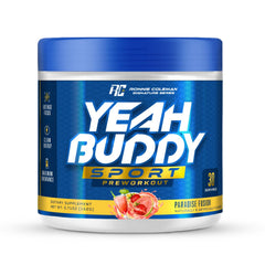 Ronnie Coleman Signature Series Paradise Fusion Pre-Workout powder canister and scoop