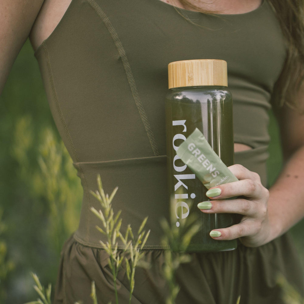 Vital nutrients icons with greens powder visual