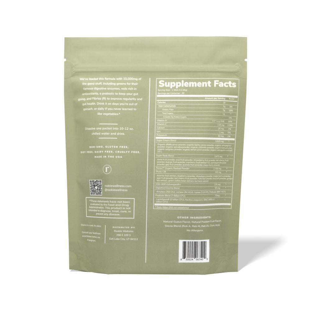 Whole-food sourced greens ingredients laid out