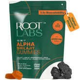 Front view of ROOT LABS 10-in-1 Alpha Shilajit Gummies bottle