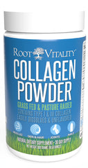 Root Vitality Collagen Peptides Powder tub with grass-fed label