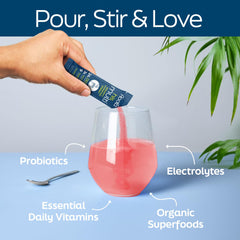 Serving suggestion: powder dissolving in a glass of liquid