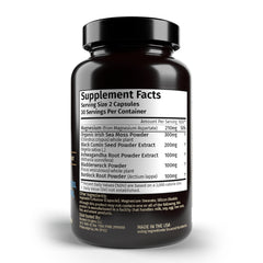 Front view of the Rooted Origins Sea Moss Capsules bottle