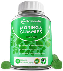 Front view of Rosabella Moringa Gummies bottle, 30 count